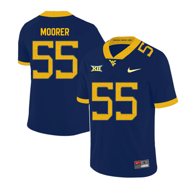 2019 Men #55 Parker Moorer West Virginia Mountaineers College Football Jerseys Sale-Navy